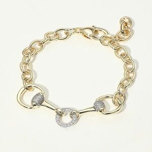 14K Gold Plated CZ Pave Horsebit Link Chain Bracelet